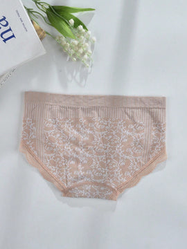 Paquete de 3 tangas de triangulo de alta elasticidad para mujeres con patron floral y ribete de encaje en varios colores