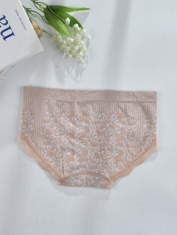 Paquete de 3 tangas de triangulo de alta elasticidad para mujeres con patron floral y ribete de encaje en varios colores