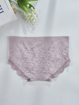 Paquete de 3 tangas de triangulo de alta elasticidad para mujeres con patron floral y ribete de encaje en varios colores
