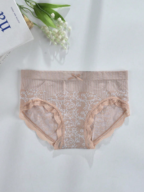 Paquete de 3 tangas de triangulo de alta elasticidad para mujeres con patron floral y ribete de encaje en varios colores
