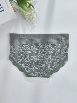 Paquete de 3 tangas de triangulo de alta elasticidad para mujeres con patron floral y ribete de encaje en varios colores