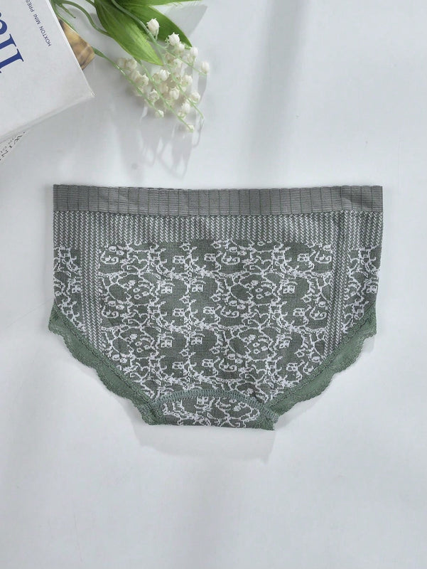 Paquete de 3 tangas de triangulo de alta elasticidad para mujeres con patron floral y ribete de encaje en varios colores