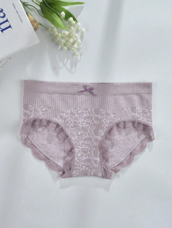 Paquete de 3 tangas de triangulo de alta elasticidad para mujeres con patron floral y ribete de encaje en varios colores