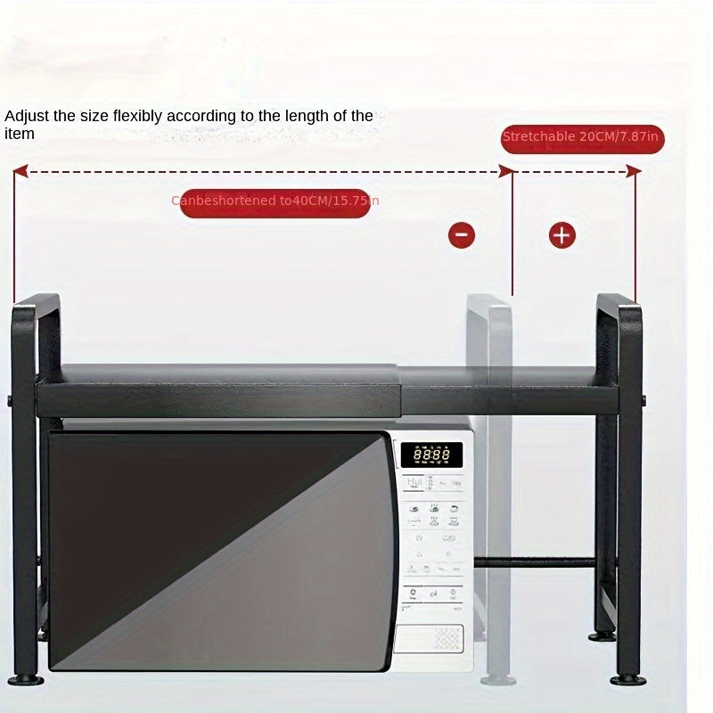 1pc-Estante para Microondas Expansible, Soporte de Cocina con Estante y Gancho para Vajilla en Acero al Carbón con 6 Ganchos - Regalos del Día de la Madre para Esposa
