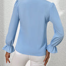Mulvari Blusa De Manga Acampanada De Cuello En V Con Muesca De Color Solido Para Mujer