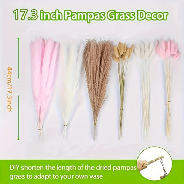92 piezas de pasto pampas bohemio con colitas de conejo rosadas y mezcla de cañas - Flores artificiales para bodas, decoración del hogar y jardín, adornos colgantes de ratán, perfectas para primavera, Pascua, cosecha de otoño y bodas boho, decoración est