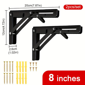 2 piezas Soportes de estantería metálicos montados en pared pesados, tamaño ajustable, acero inoxidable con muelle, soportes de estantería triangulares plegables ahorradores de espacio para cocina, sin madera, instalación DIY