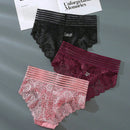 Conjunto De 3 Piezas De Sexy Culottes Para Damas Con Rayas Transparentes, Cintura Alta, Con Cinturon Y Detalle De Encaje Triangular.