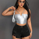 PETITE Pantalones Cortos De Mezclilla Desgastados Y Deshilachados Para Mujer