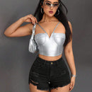 PETITE Pantalones Cortos De Mezclilla Desgastados Y Deshilachados Para Mujer