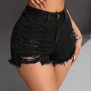PETITE Pantalones Cortos De Mezclilla Desgastados Y Deshilachados Para Mujer