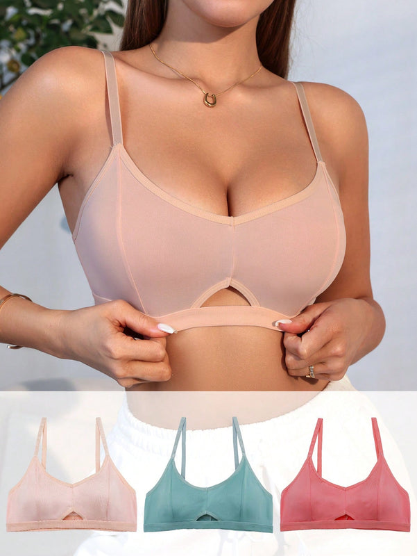 Sujetador Hueco De Color Solido Para Mujer