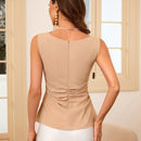 Prive Camisa De Mujer Sin Mangas Con Cuello En V Y Plisado En Color Solido