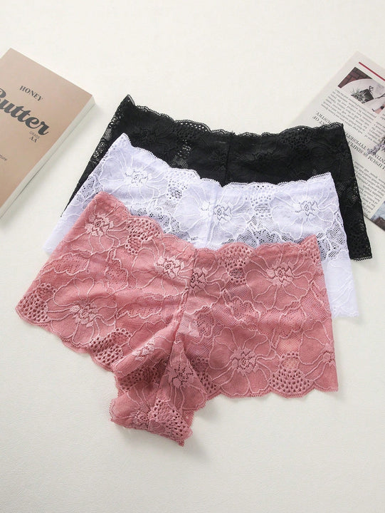 3 Piezas Ropa Interior De Encaje Con Forma De Triangulo Para Mujeres