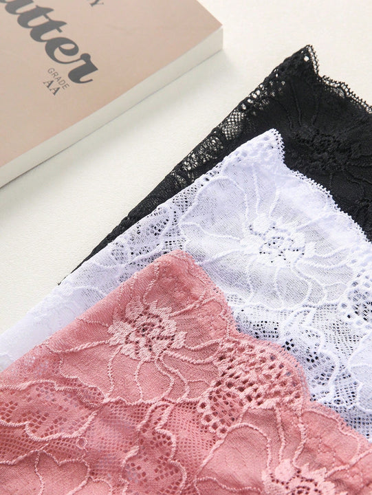 3 Piezas Ropa Interior De Encaje Con Forma De Triangulo Para Mujeres