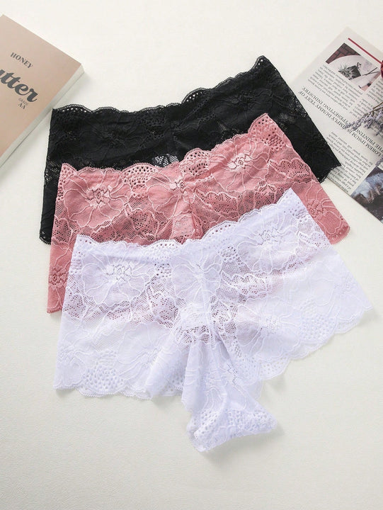 3 Piezas Ropa Interior De Encaje Con Forma De Triangulo Para Mujeres