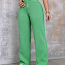 EZwear Jeans De Pierna Recta De Senora Casual De Talle Alto Y Corte Amplio