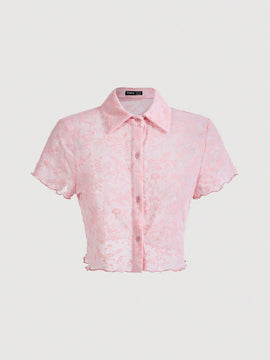 Qutie Camisa Abierta De Mujeres De Color Rosa Claro Y Transparente