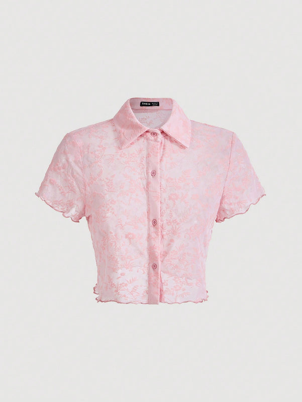 Qutie Camisa Abierta De Mujeres De Color Rosa Claro Y Transparente