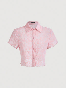 Qutie Camisa Abierta De Mujeres De Color Rosa Claro Y Transparente