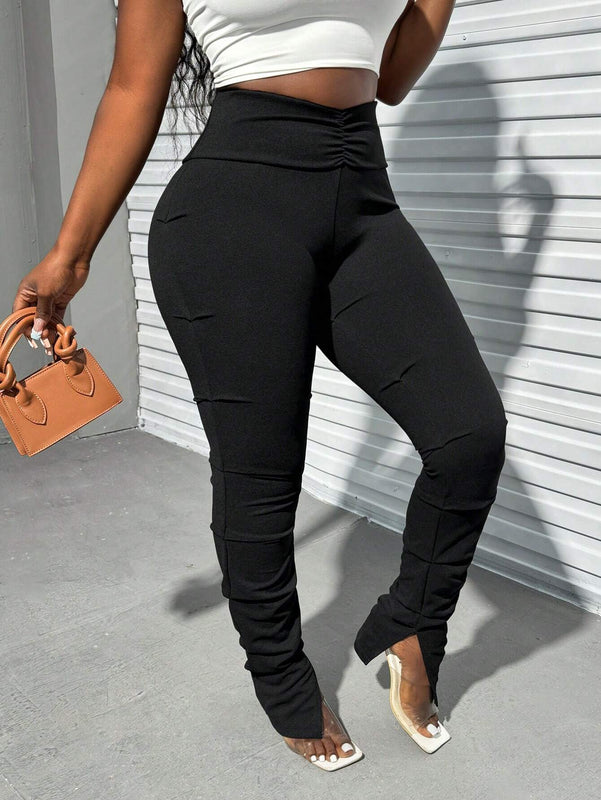 Slayr Leggings , Sexys Y Casuales Con Abertura, Cintura Recortada, Ajuste Cenido, Pliegues De Alta Elasticidad Y Apilados