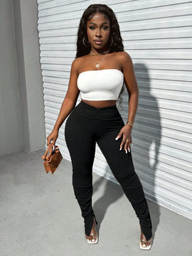 Slayr Leggings , Sexys Y Casuales Con Abertura, Cintura Recortada, Ajuste Cenido, Pliegues De Alta Elasticidad Y Apilados