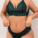 Juego De 2 Piezas De Bralette Y Panties Sexy Para Mujeres De Doble Tono De Encaje Sin Alambre