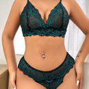 Juego De 2 Piezas De Bralette Y Panties Sexy Para Mujeres De Doble Tono De Encaje Sin Alambre