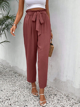 Frenchy pantalones regulares simples y lisos para mujeres para la vida diaria con cinturon