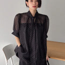 Camisa De Mujer Con Estampado De Lunares, Cuello Con Lazada