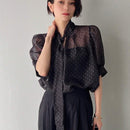 Camisa De Mujer Con Estampado De Lunares, Cuello Con Lazada