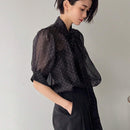 Camisa De Mujer Con Estampado De Lunares, Cuello Con Lazada