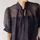Camisa De Mujer Con Estampado De Lunares, Cuello Con Lazada