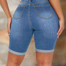 Pantalones Cortos De Mezclilla Desgastados Y Ajustados Para Mujer
