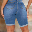 Pantalones Cortos De Mezclilla Desgastados Y Ajustados Para Mujer