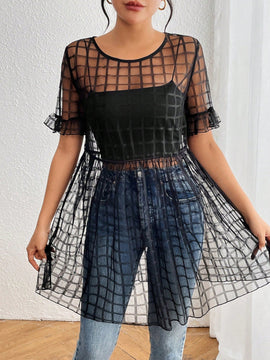 Prive Blusa De Encaje Con Volantes En Las Mangas Y Corte De Peplum Sin Camiseta Interior