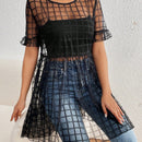 Prive Blusa De Encaje Con Volantes En Las Mangas Y Corte De Peplum Sin Camiseta Interior