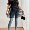 Prive Blusa De Encaje Con Volantes En Las Mangas Y Corte De Peplum Sin Camiseta Interior