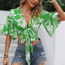 VCAY Camisa De Mujer Estampada Floral Con Nudo Frontal