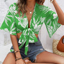 VCAY Camisa De Mujer Estampada Floral Con Nudo Frontal