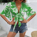 VCAY Camisa De Mujer Estampada Floral Con Nudo Frontal