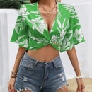 VCAY Camisa De Mujer Estampada Floral Con Nudo Frontal