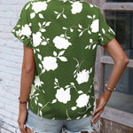 Blusa De Manga Corta Con Estampado Floral Y Dobladillo Irregular Con Volantes Para Mujer