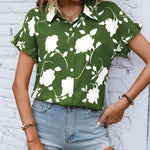 Blusa De Manga Corta Con Estampado Floral Y Dobladillo Irregular Con Volantes Para Mujer