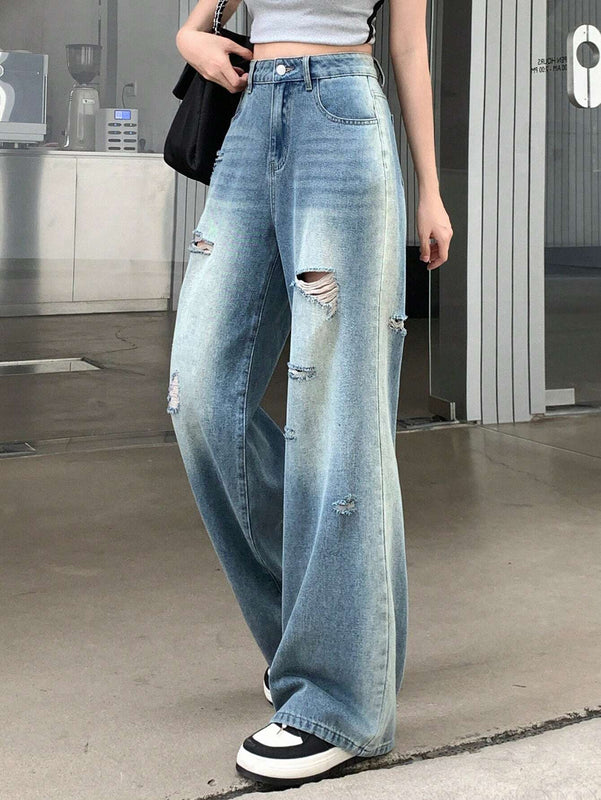DAZY Jeans Rasgados Casuales Y2k Para Mujer