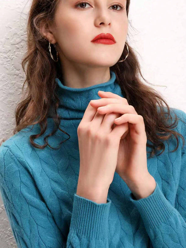 Essnce Sueter De Punto De Cable Con Cuello Alto Y unicolor