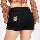 ROMWE Hippie Shorts Vaqueros Bordados Con Diseno De Sol, Luna Y Estrellas Magicas Para Mujer