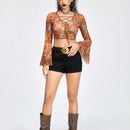 ROMWE Hippie Shorts Vaqueros Bordados Con Diseno De Sol, Luna Y Estrellas Magicas Para Mujer