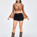 ROMWE Hippie Shorts Vaqueros Bordados Con Diseno De Sol, Luna Y Estrellas Magicas Para Mujer