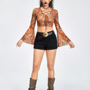 ROMWE Hippie Shorts Vaqueros Bordados Con Diseno De Sol, Luna Y Estrellas Magicas Para Mujer